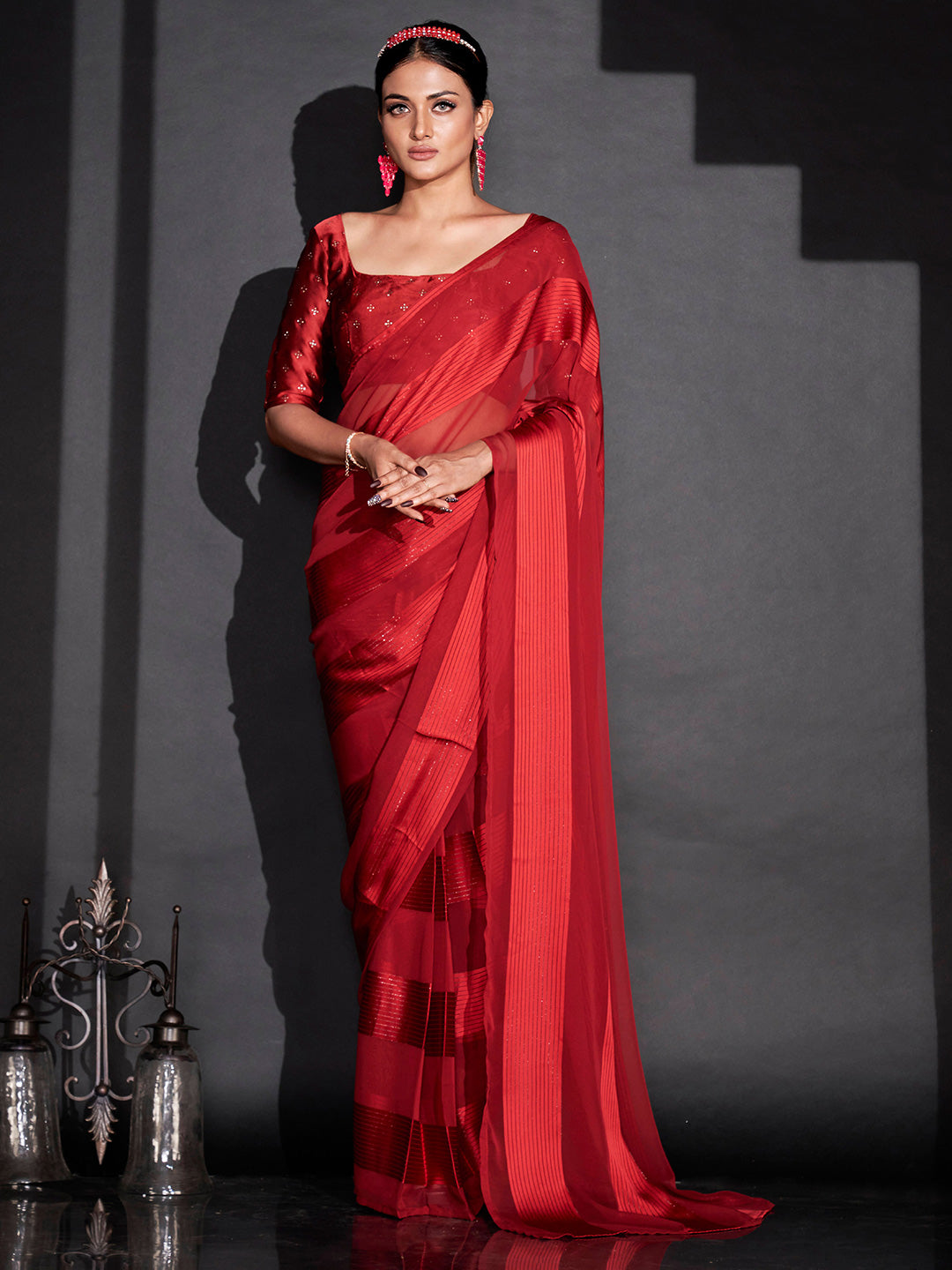 Tikhi Imli Striped Ready to Wear Saree | Swadesiicart