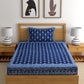 Rajasthan Decor Navy Blue Block Print 144 TC Cotton 1 Single Bedsheet with 2 Pillow Covers - Swadesiicart