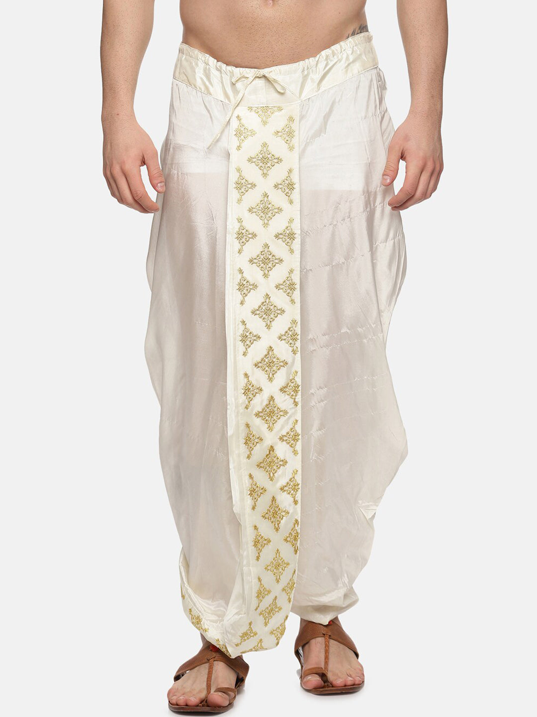 Sethukrishna Men Cream Embroidered Dhoti Pant | Swadesiicart