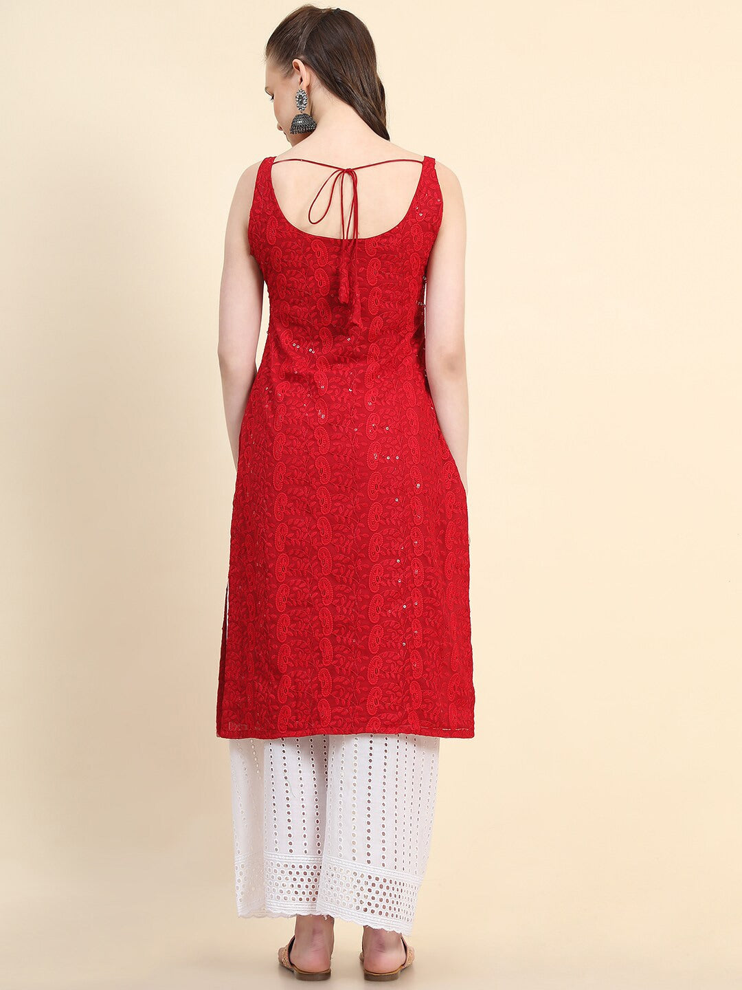 Kalini Paisley Embroidered Sequinned Chikankari Georgette Kurta | Swadesiicart
