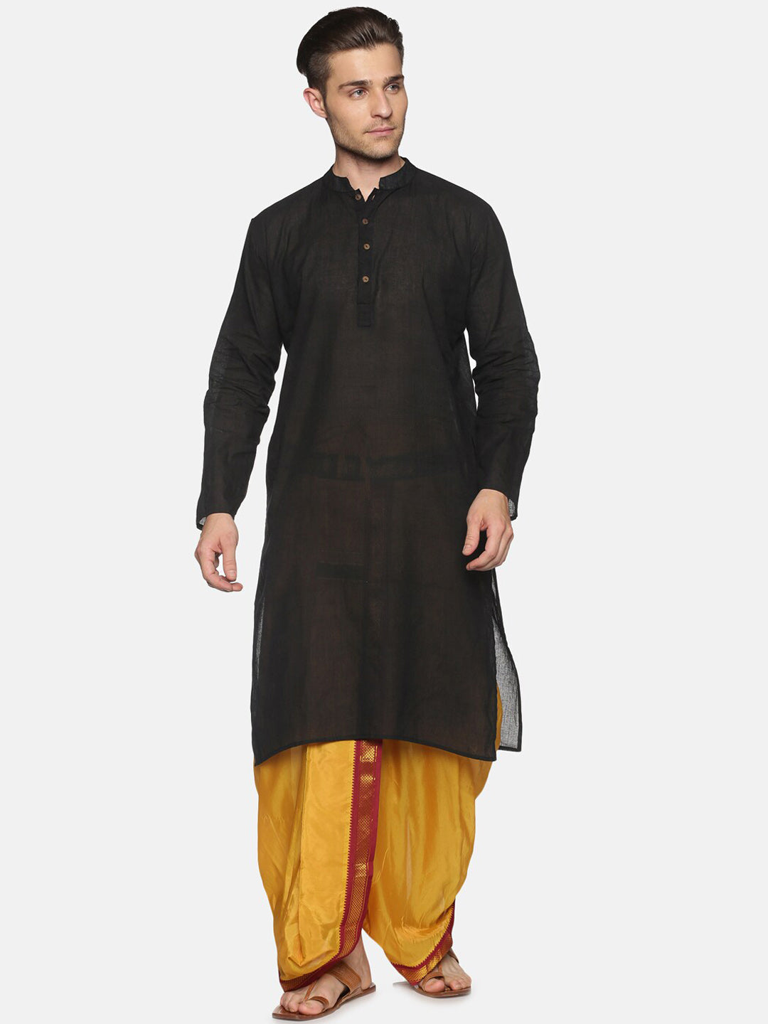 Sethukrishna Men Mustard-Yellow & Red Solid Readymade Dhoti | Swadesiicart