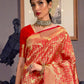Mitera Red & Gold-Toned Woven Design Zari Silk Blend Banarasi Saree | Swadesiicart