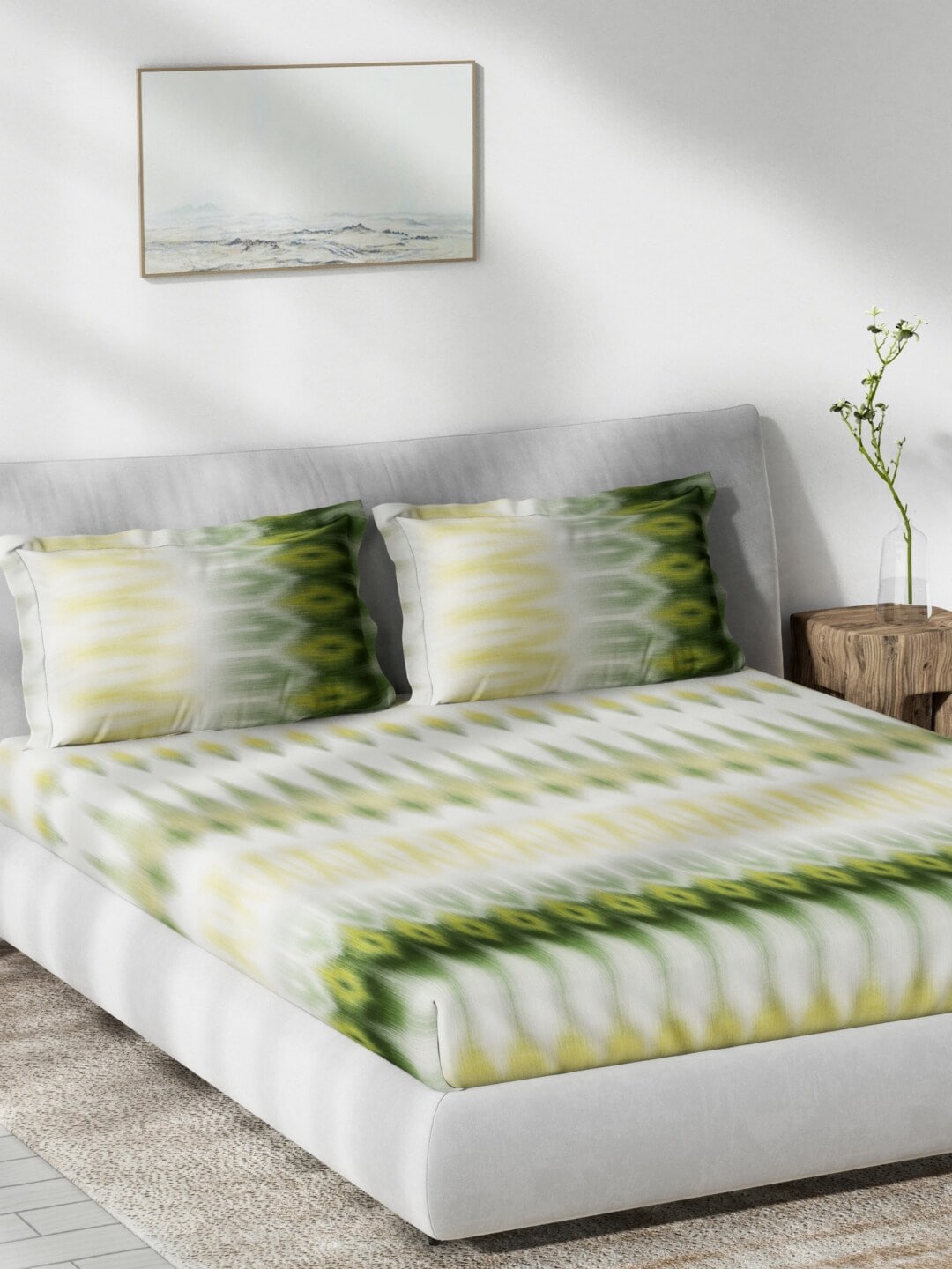 DDecor Green & White Ethnic Motifs 140 TC Cotton Queen Bedsheet with 2 Pillow Covers - Swadesiicart