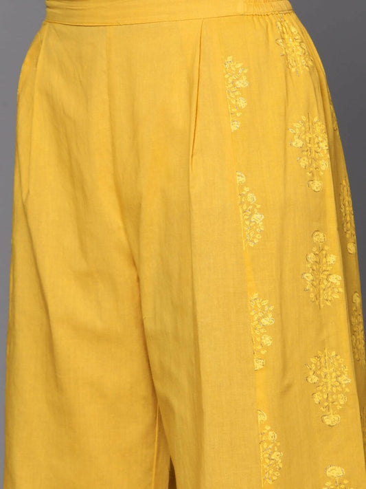 Ahalyaa Women Mustard Yellow Floral Printed Pure Cotton Co-Ords - Swadesiicart