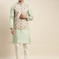 Sojanya Men Green Ethnic Motifs Woven Design Kurta & Churidar Comes With a Nehru Jacket | Swadesiicart