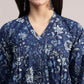 Aavyora Women's Navy Blue Floral Printed Cotton A-Line Kurta with Pintuck Detailing - Swadesiicart