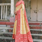 Vishnu Weaves Women's Red Handloom Raw Silk Woven Saree with Blouse - Swadesiicart