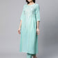 Ahalyaa Women Sea Green Colour Pure Cotton Gold Foil Print Kurta Pant Set | Swadesiicart