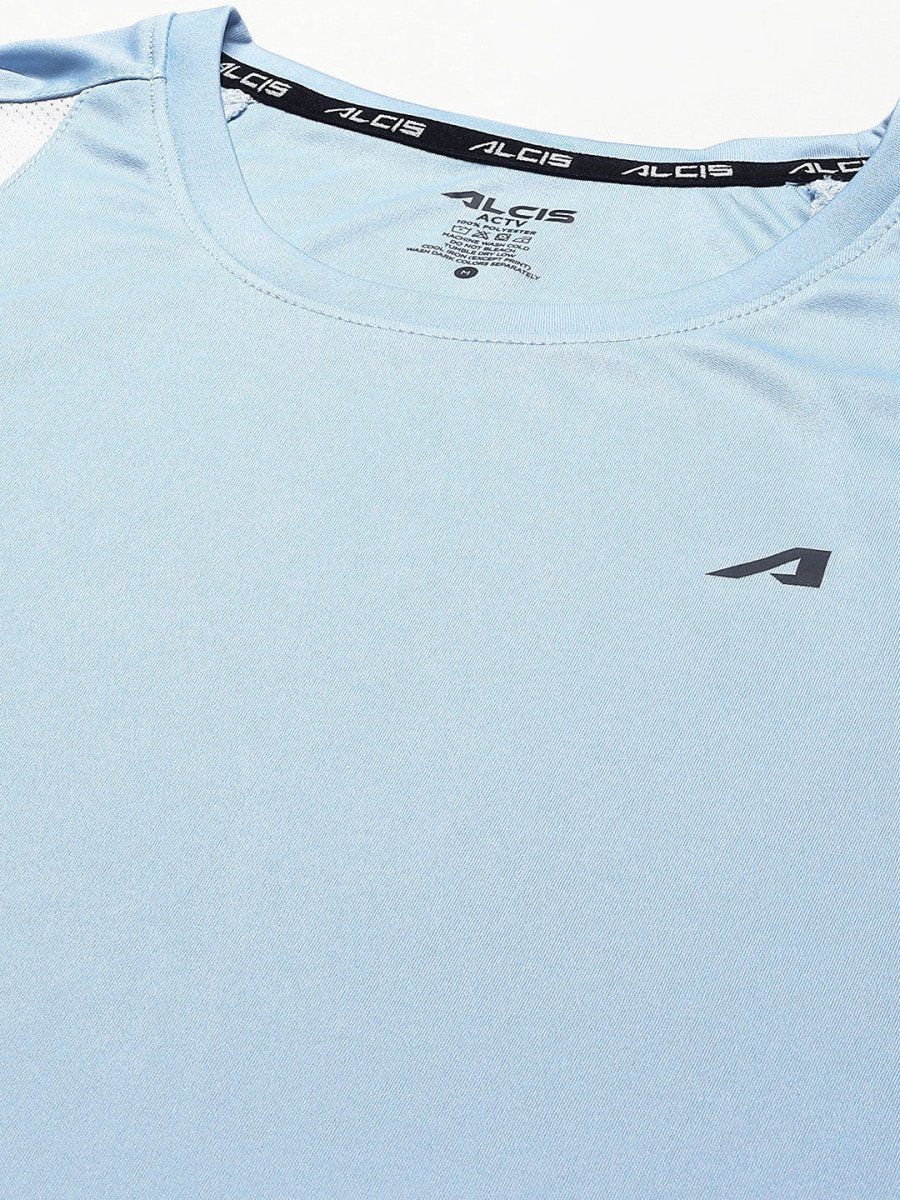 Alcis Men Blue Solid Slim Fit T-shirt | Swadesiicart