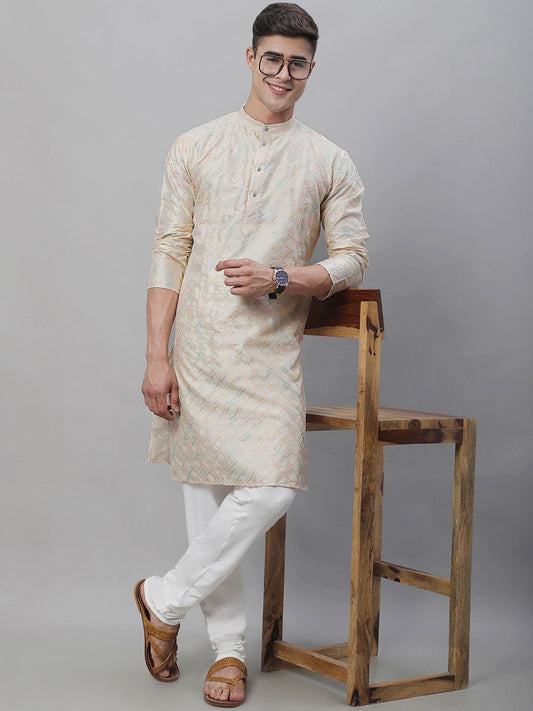 Sojanya Band Collar Embroidered Cotton Silk Kurta | Swadesiicart