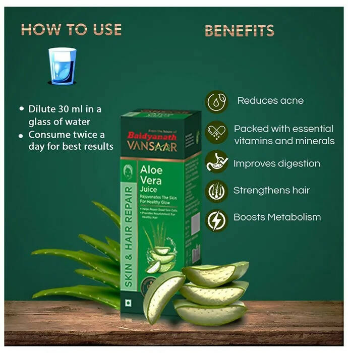 Baidyanath Vansaar Aloe Vera Juice | Premium Organic Aloe Vera Juice for Gut & Skin Health - Swadesiicart