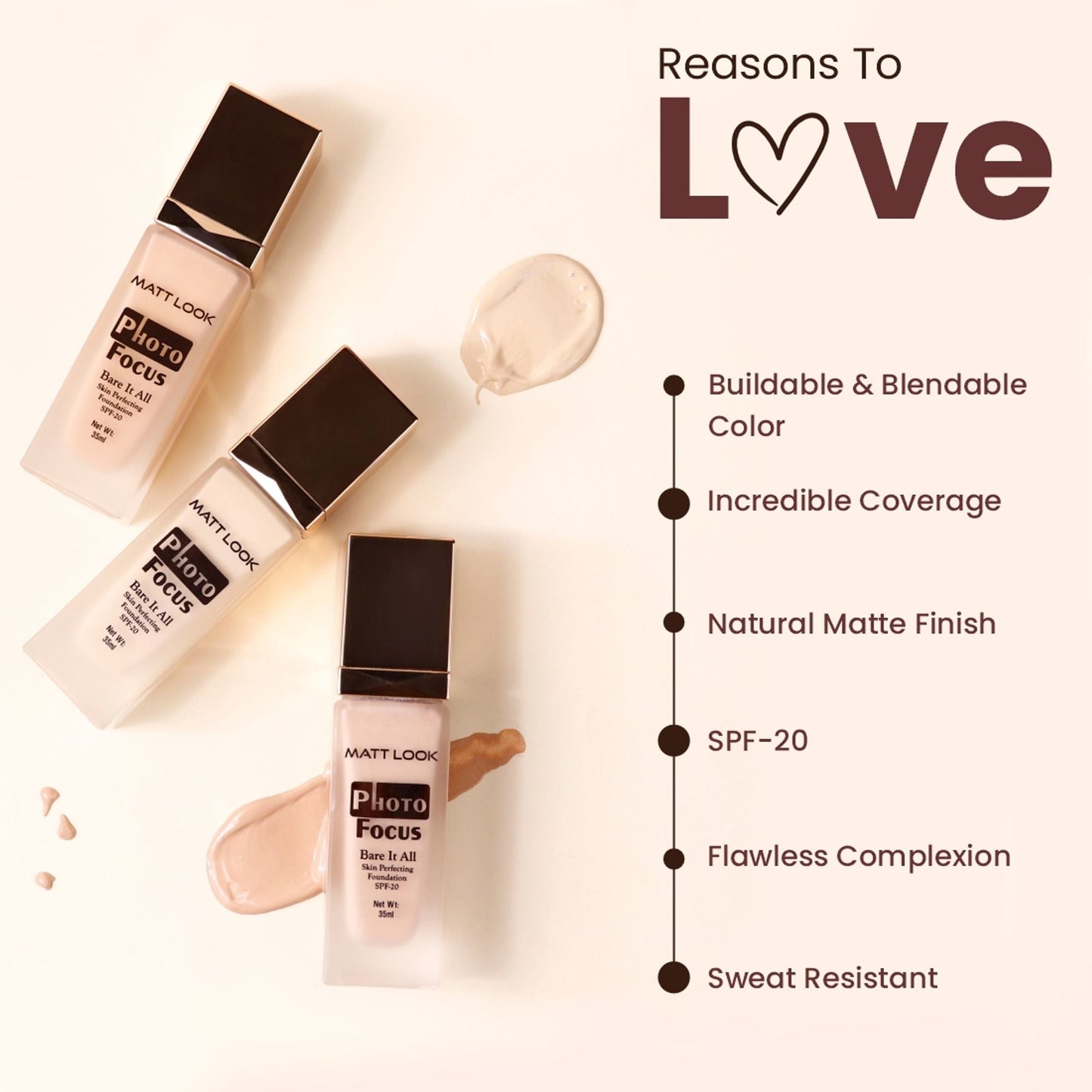 Matt Look Photo Focus Bare It All Skin Perfecting Foundation - Worthy Almond - Swadesiicart
