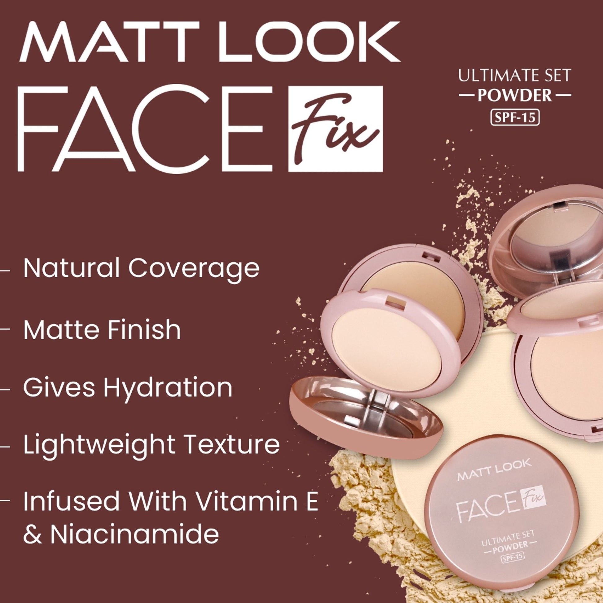 Matt Look Face Fix Ultimate Set Compact Powder - Rose Beige - Swadesiicart