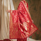 Sangria Red & Gold-Toned Floral Woven Design Zari Banarasi Saree | Swadesiicart