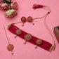Cardinal Gold-Toned & Pink Onyx-Studded & Beaded Jewellery Set - Swadesiicart