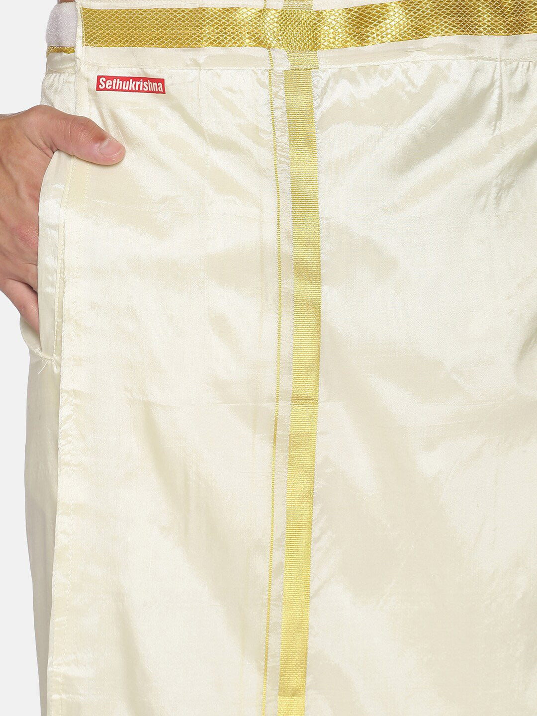 Sethukrishna Men Cream-Coloured Solid Readymade Dhoti | Swadesiicart