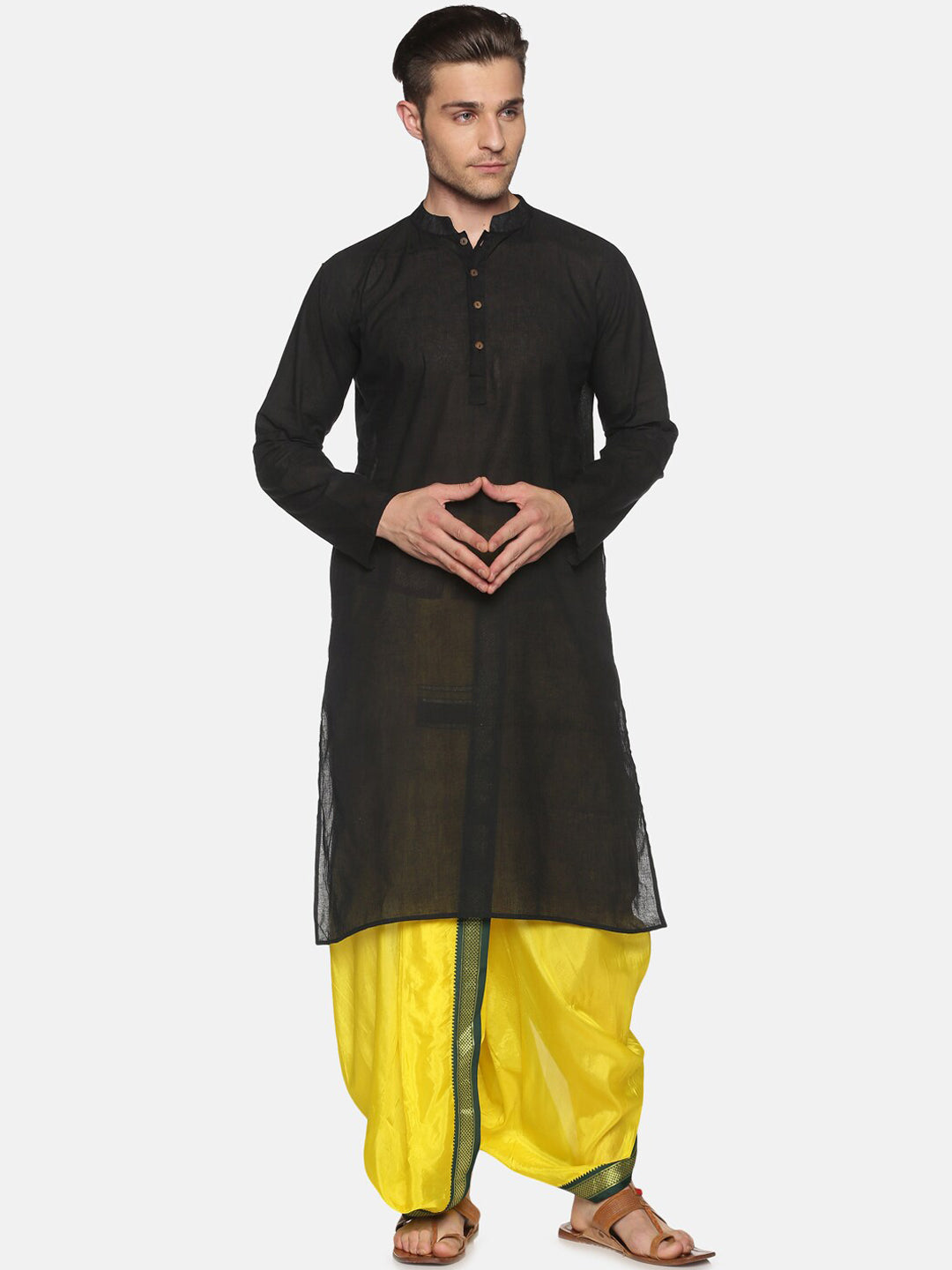 Sethukrishna Men Yellow & Green Solid Readymade Dhoti Pant | Swadesiicart