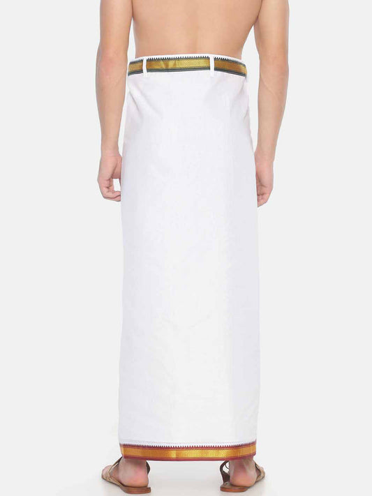Sethukrishna White Solid Readymade Pocket Dhoti For Men | Swadesiicart