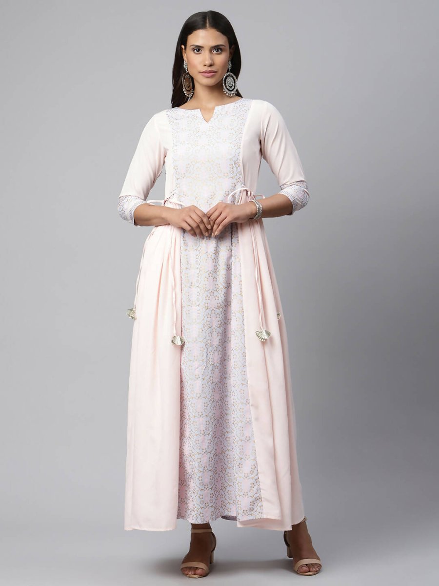 Ahalyaa Women Pink Crepe Khari Print Dress | Swadesiicart