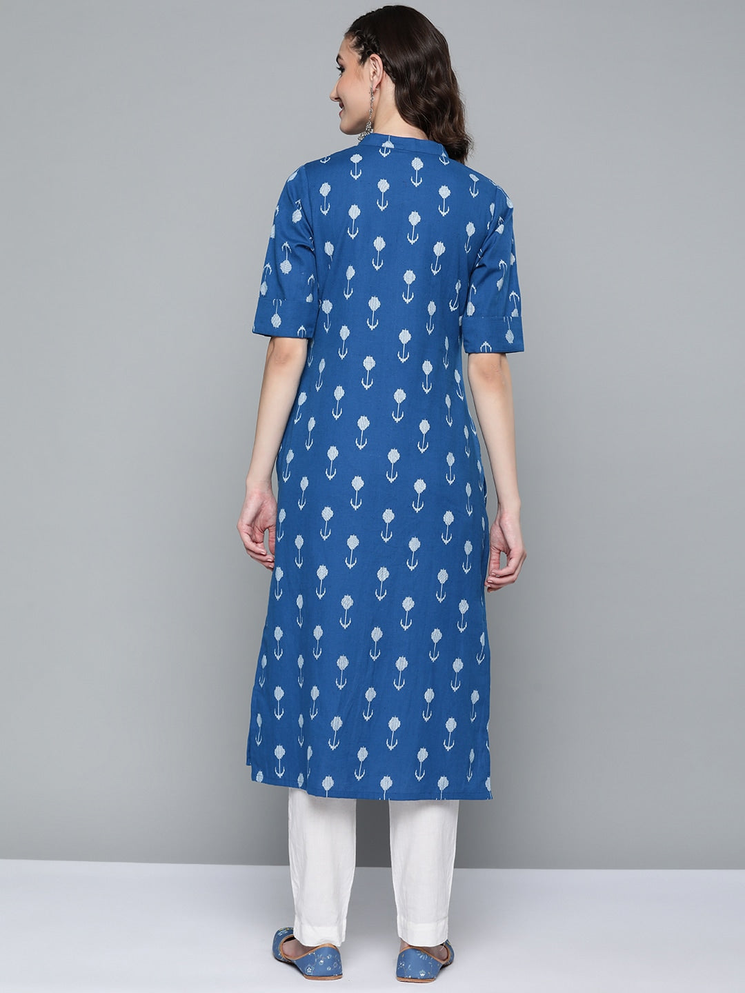 HERE&NOW Women Blue & White Ethnic Motifs Printed Kurta - Swadesiicart