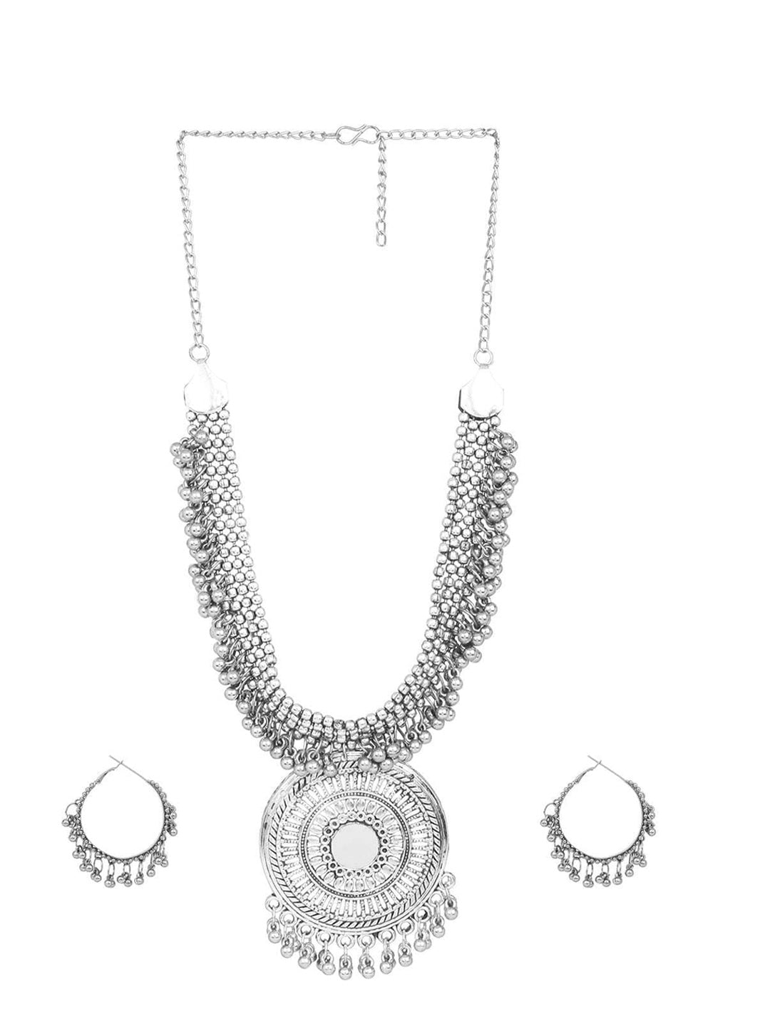 Cardinal Oxidized Silver-Toned Long Women Jewellery Set - Swadesiicart