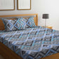 BOMBAY DYEING Epigram Blue & Grey Ethnic Cotton 120 TC Queen Bedsheet With 2 Pillow Covers - Swadesiicart