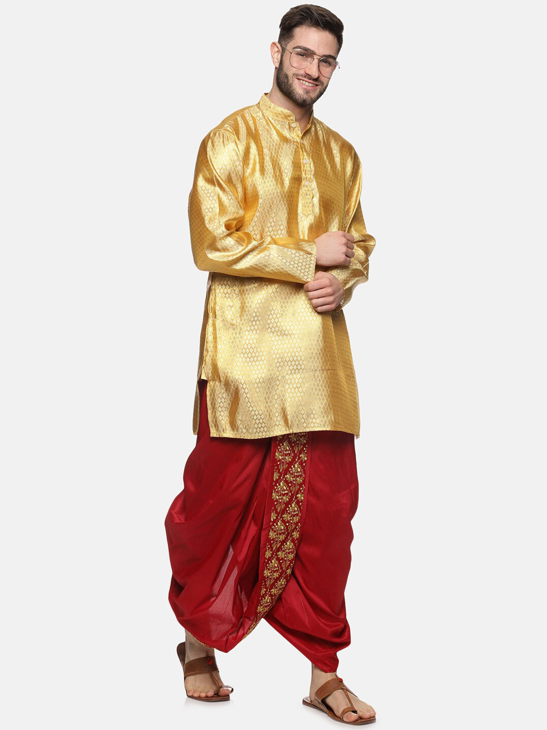 Sethukrishna Men Maroon Embroidered Dhoti Pant | Swadesiicart