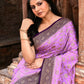 Joban Fashion Lavender Crepe Chiffon Pure Handloom Banarasi Silk Saree | Swadesiicart