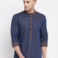 Even Apparels Pure Cotton Blue Men's Kurta With Band Collar | Swadesiicart