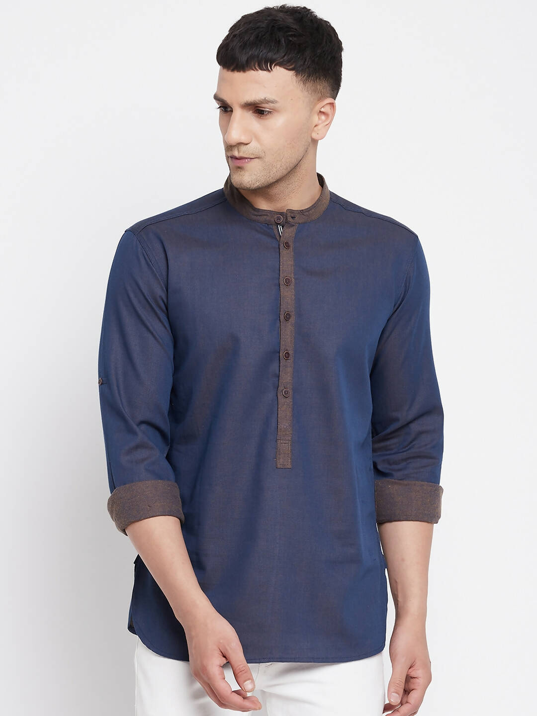 Even Apparels Pure Cotton Blue Men's Kurta With Band Collar | Swadesiicart