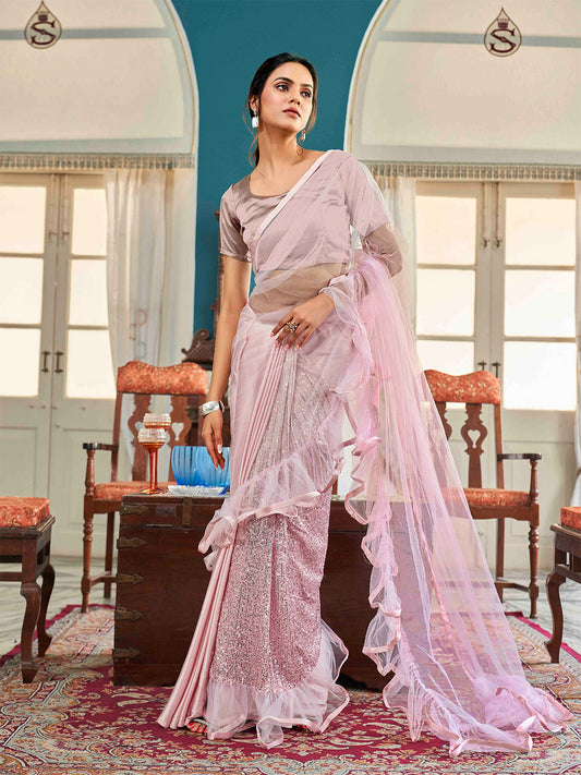 Tikhi Imli Floral Sequinned Satin Half and Half Saree | Swadesiicart