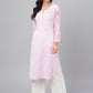 ADA Women Pink & White Chikankari Hand Embroidered Straight Sustainable Handloom Kurta | Swadesiicart