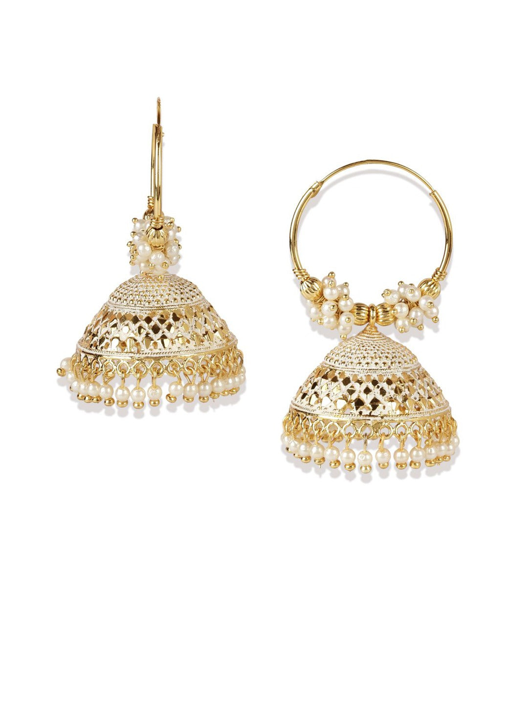 Gold-Polished Alloy Hoop And Jhumki Earrings - The Pari - The Pari - Dinesh Associates