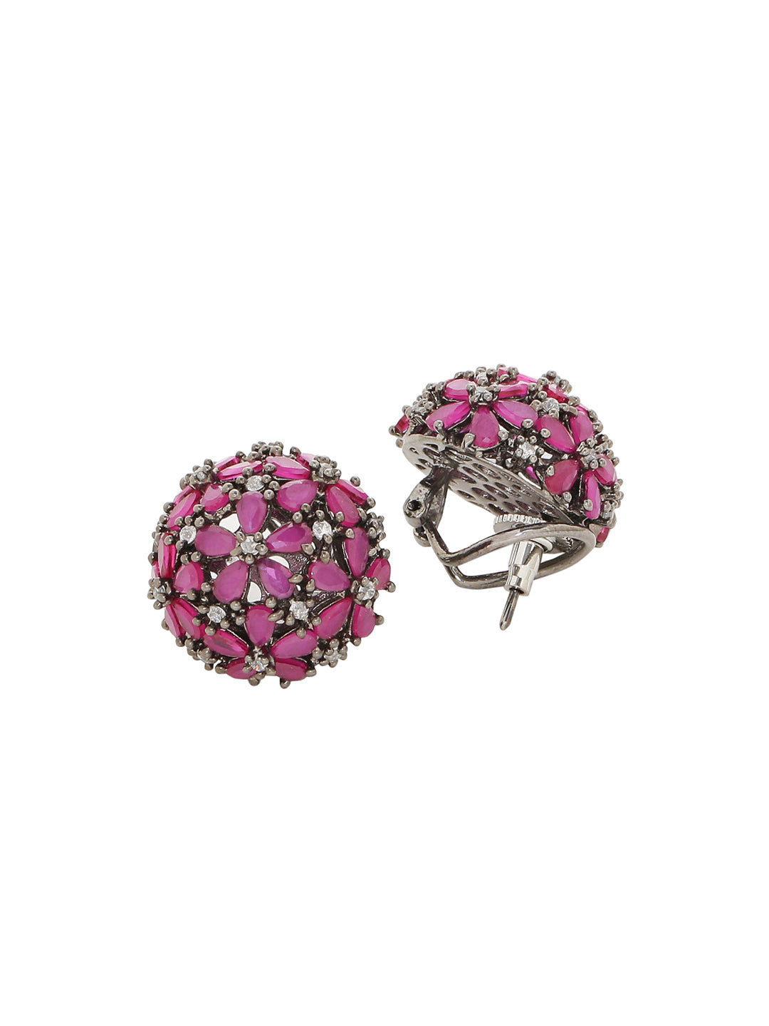 Shoshaa Maroon & Gunmetal-Toned Circular Studs - Swadesiicart