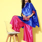 InWeave Women's Blue Pink Brocade Satin Boho Kurta Pink Palazzo Set - Swadesiicart