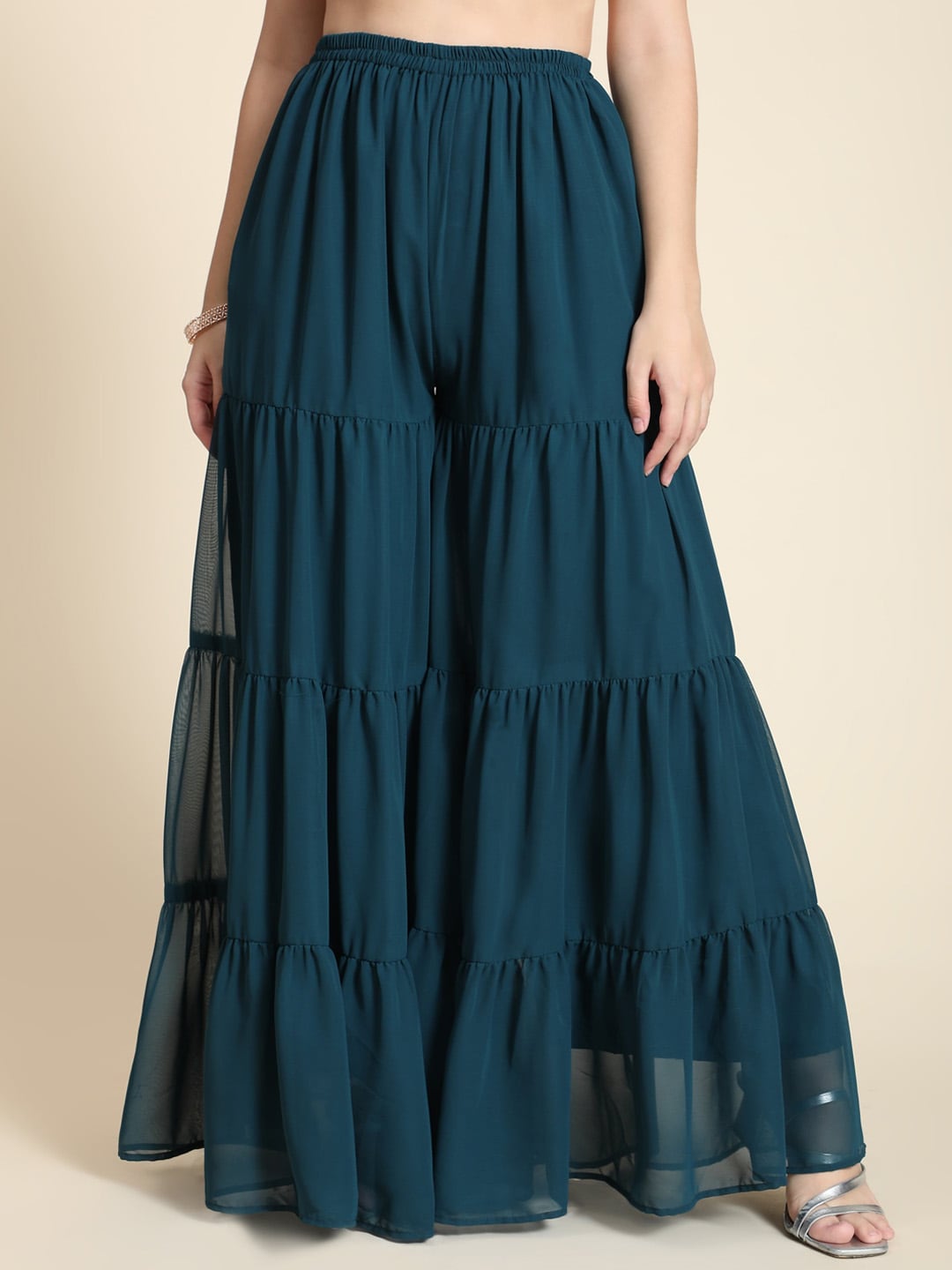 Kalini Women Teal Floral Embroidered Kurta with Sharara & Dupatta | Swadesiicart