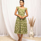 FIORRA Women's Mehandi Green Georgette Floral Printed Dress - Swadesiicart