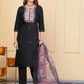 Black Rayon Slub Embroidered Stitched Suit With Dupatta - Tanisha | Swadesiicart