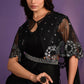 Black Crepe Satin Silk Embroidered Saree With Stitched Blouse - Mohmanthan Exotica