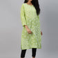 ADA Women Green & White Ethnic Motifs Chikankari Hand Embroidered Sustainable Kurta | Swadesiicart