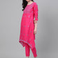 ADA Women Pink & Blue Chikankari Embroidered Cotton Handloom Kurta with Trousers | Swadesiicart