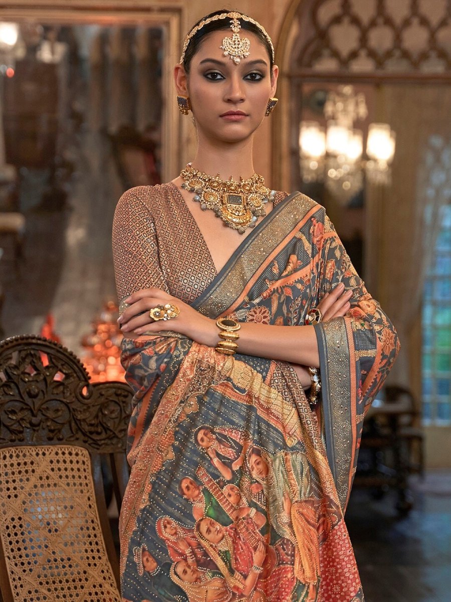 Anouk Ethnic Motifs Printed Beads & Stones Banarasi Saree | Swadesiicart