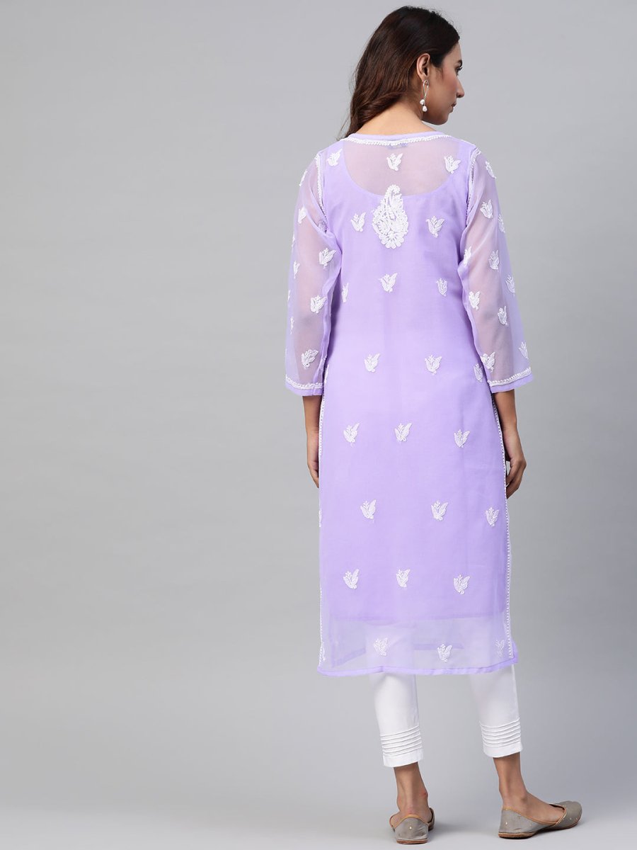 ADA Women Lavender & White Chikankari Embroidered Kurta with Trousers & Inner | Swadesiicart