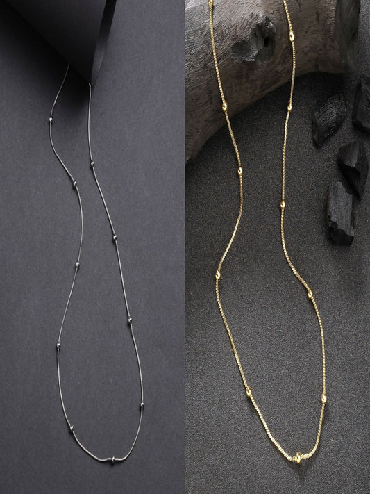 NVR Women's Set of 2 Silver & Gold Rhodium-Plated Minimal Chain | Swadesiicart