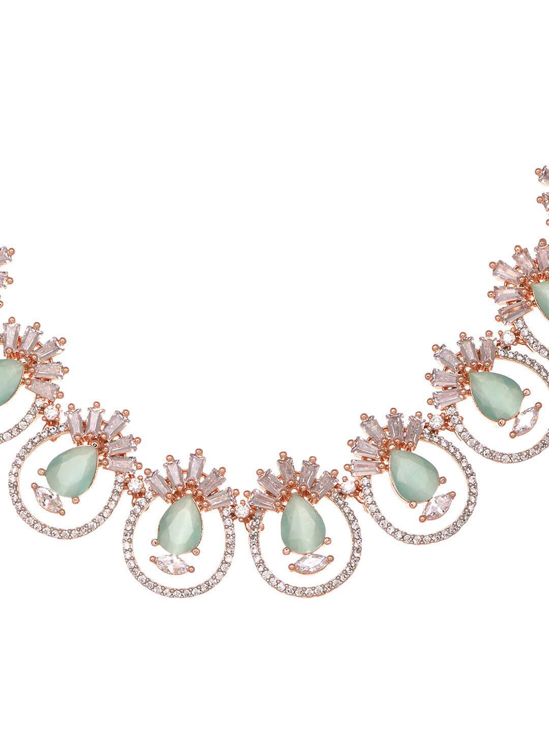 Saraf RS Jewellery Rose Gold-Polished & Sea Green American Diamond Studded Jewellery Set - Swadesiicart