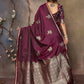 Joban Fashion Maroon Floral Motifs Banarasi Silk Sarees | Swadesiicart