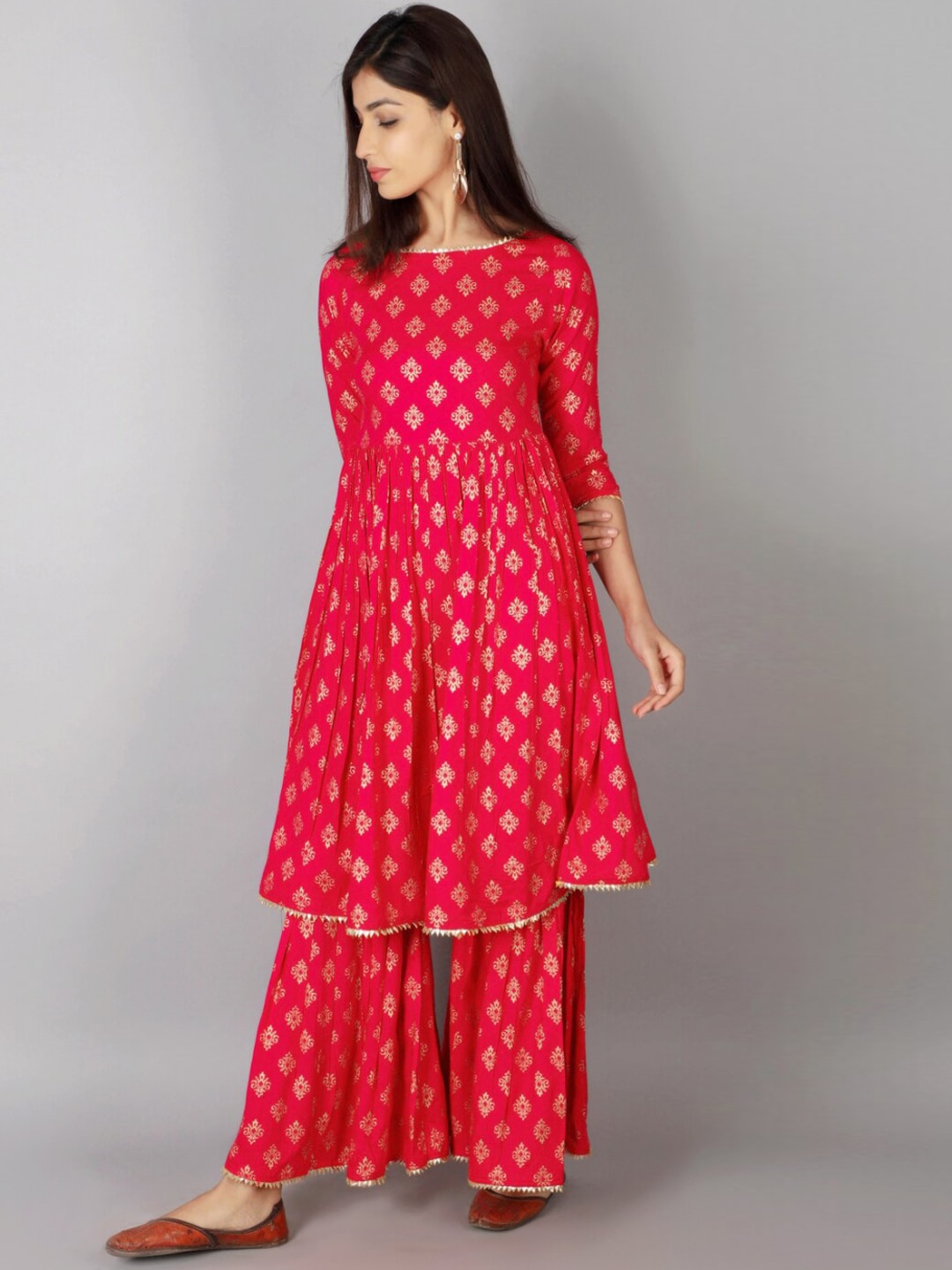Kalini Women Pink Ethnic Motifs Printed Panelled Kurta with Sharara | Swadesiicart