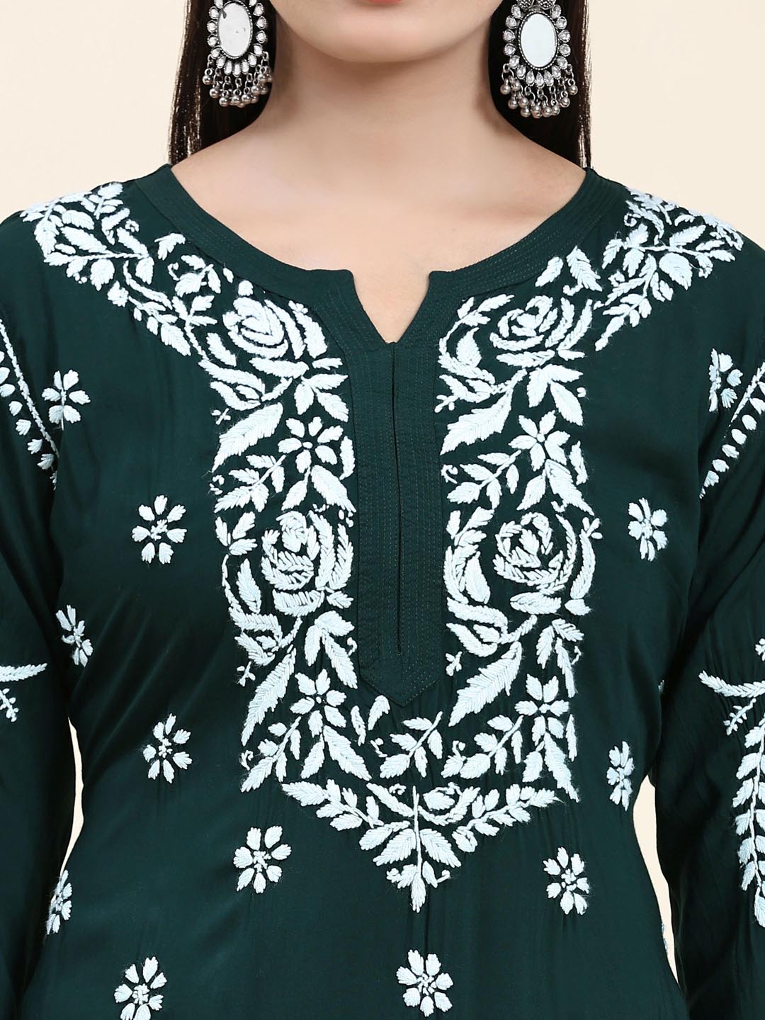 HOUSE OF KARI Floral Embroidered Chikankari Pure Cotton Straight Kurta With Palazzo | Swadesiicart