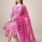 Jyoti Fashion Women's Pink Rayon Print with Embroidery & Fancy Lace Work Kurta with Trouser & Dupatta | Swadesiicart