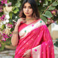 Vishnu Weaves Women's Rani Pink Banarasi Silk Zari Woven Paithani Saree with Unstitched Blouse - Swadesiicart